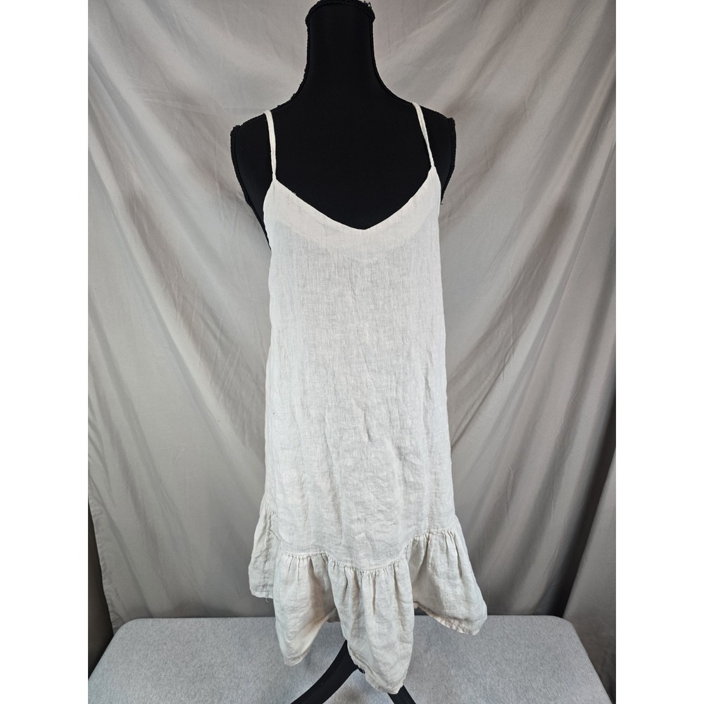BELLAMBRA 100% Linen Ruffle Slip Dress White Minimalist Cottagecore Angelcore L